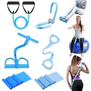 6 Pcs Fitness Resistance Exercise Bands 6 Tube Pedal Puller Resistance Band Set for Women Weight Loss Thigh Training Workout Equipment Elastic Arms Abdomen Shoulder Waist Leg Beginners Yoga (Blue)