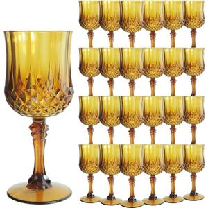 Plastic Wine Glasses Plastic Goblets Vintage Style Cordial Drinking Glasses for Wedding Reception, Grand Event Party Supplies (24, Amber)