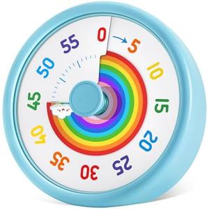 HIPPIH Visual Timer for Kids, 60 Minute Countdown Timers for Classroom Kitchen Office, Rainbow Disk Desk Timer Clock with Silent Operation, Pomodoro Timer Time Management Tools for Toddler ADHD Blue
