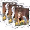 HAISEN. 3 Pack Clear Magnetic Picture Frames,55 inch Acrylic Picture Frames,10+10mm Thick Block, Double Sided Clear Scalloped Frames for Desktop Display (3 Pack, 5X5)