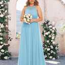 Wedtrend Women's Formal Dress, Halter Long Prom Dress Floral Lace Bridesmaid Dresses (L, Blue)