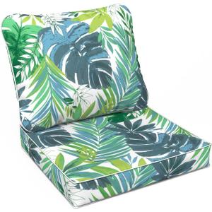 LVTXIII Outdoor Deep Seat Cushion Patio Seat and Back Cushion Set Seasonal Chair Cushion with Removable Cover and Adjustable Buckle for Home and Garden, 24"x24"x4", Islamorada Blue Green (24x24x4, Islamorada Blue Green)