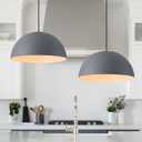 Industrial Pendant Lights Kitchen Island, 16 Inch Grey and White Metal Dome Pendant Light Fixtures, Farmhouse Hanging Light Fixture for Dining Room Restaurant Foyer Cafe, 2 Pack (Texture Gray)