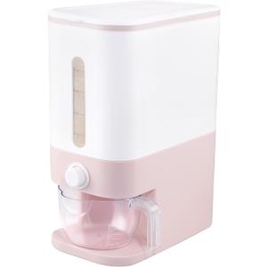 Rubtlamp 22.5-25 Lbs Pink Rice Dispenser, Rice Storage Container, Pink Rice Storage Container with Measuring Cup, Rice HolderBucket for Household Kitchen Rice Soybean Corn