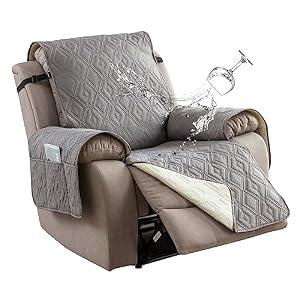 Genina Waterproof Recliner Chair Covers with Arms Recliner Sofa Cover for Living Room, Reclining Chair with Pocket, Washable Sofa Chair Cover Furniture Protectors Covers for Dog Pets