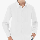 Haloumoning Boys Pleated Front Long Sleeve Dress Shirts Kids Button Down School Uniform Shirt 14 Years