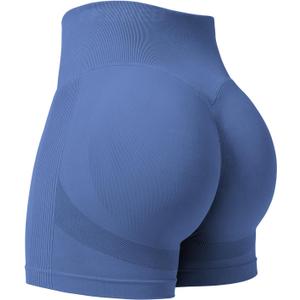 YEOREO Women Workout Scrunch Shorts Seamless V Cross Waist Shorts Wendy High Waisted Contour Gym Yoga Biker Shorts (Medium, Grey Blue)