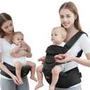 Baby Carrier with Hip Seat, Baby Carrier Newborn to Toddler up to 44lbs, 6-in-1 Ways to Carry, All Seasons, Adjustable Baby Holder Carrier for Breastfeeding (Black)