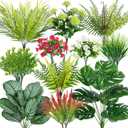 20 Pcs Artificial Plants Outdoor Fake UV Resistant Artificial Flowers Greenery Stems Boston Fern Faux Shrubs Plastic Plants for Garden Porch Planter Window Box Home Decor