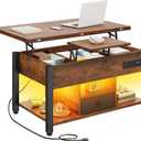YITAHOME 4-in-1 Lift Top Coffee Table with RGB Light & Dual Tops, Multi-Function Table with Power Outlets, Storage, Converts to Dining Table Computer Desk Gaming Hub, Living Room, Home Office, Brown