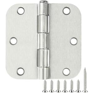 24 Pack Interior Satin Door Hinges Brushed Nickel 3.5 Inch x 3 1/2" 5/8" Rudius Rounded Heavy Duty Metal Iron Hinge 3 ½ Bifold Standard Doors Hardware Fittings for Flat,Bed/Storage/Basement Room