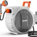 VEVOR Retractable Garden Hose Reel, 1/2 Inch x 65 ft Wall Mounted, Heavy Duty Garden Hose Reel with 9 Patterns Nozzle, Any Length Lock, Upgraded Slow Return System and 180Swivel Bracket