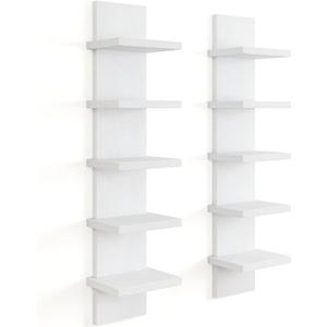 5 Tier Wall Shelf Unit, Decorative Wall Mount Vertical Shelving, Floating Storage Home Decor Organizer Tall Tower Design Utility Shelving Bedroom Living Room, Modern White 2Pack