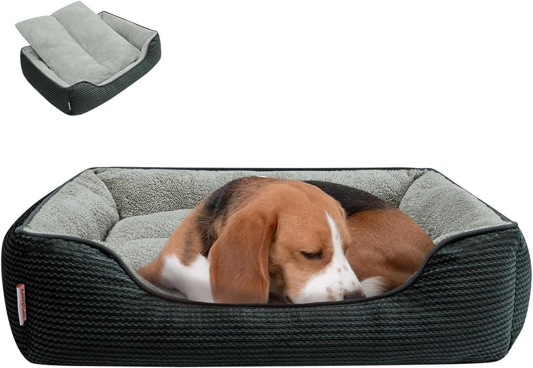 Miguel Dog & Cat Bed with Removable Cushion/Pillow - Washable, Anti-Slip, Dark Gray, 30 Inch Rectangle for Medium/Small Dogs & Cats (L (30" x 24" x 7"))