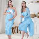 SUNNYBUY Elegant 2 Piece Maternity Dress with Mesh Cardigan, Strapless Ruffle Maxi Gown Cocktail Dresses for Baby Shower (Blue, L)