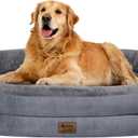 Orthopedic Dog Bed for Large Dogs, Waterproof Dog Bed for Large Size Dogs with Bolsters, Egg Crate Foam Sofa Bed with Washable Removable Cover & Non-Slip Bottom, Dark Grey