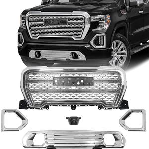 Grille Set 5pcs Compatible with GMC Sierra 1500 AT4/Denali 2019 2020 2021 Front Upper Grill + Front Lower Bumper Grille Plate+ Fog Light Bezels + Camera Bracket (Chrome)