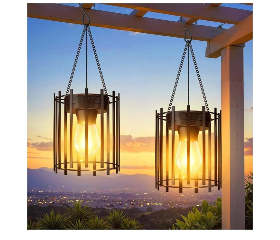 KOOPER Solar Lanterns Outdoor Waterproof, Upgraded Bright Hanging Solar Lights Outdoor Lanterns Decorative, Auto ON/Off Metal Hanging Lantern Lights for Proch Yard Patio Garden Decor 2 Pack