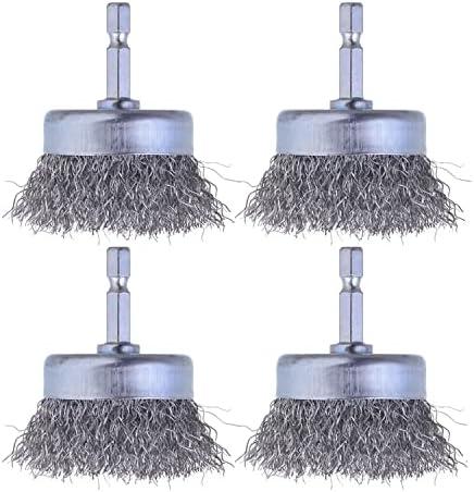 WENORA 4 Pcs Wire Cup Brush Set for Drill, 1/4 Inch Hex Shank, 0.010 Inch Coarse Carbon Steel Attachments for Rust Removal