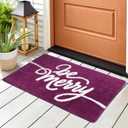 48 x 30 Inch Christmas Bathroom Rug Large Extra Soft Absorbent Bath Mat Purple Non Slip Bath Rug Be Merry Holiday Xmas Home Decor for Indoor, Living Room, Bedroom