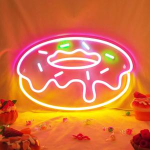 Lampeez Donut Neon Signs, Dimmable LED Donut Sign for Snack Bar Decor, Wall Decoration Gifts for Bakery Dessert Cake Shop Restaurant Beach Stores