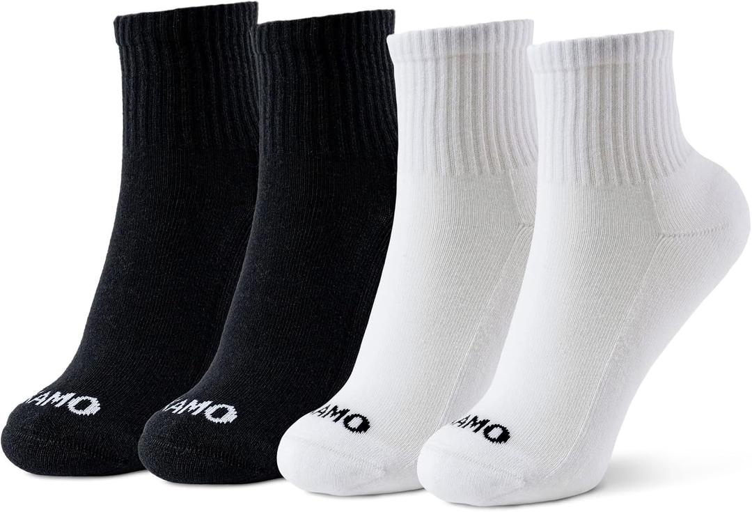 Kamo Fitness Daily 4-Pack Women's Ankle Socks, Athletic Half Crew, Cotton Mid-Calf, Cushioned Sole, Seamless Toe, Size 5-9