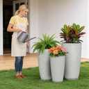 QCQHDU 24, 21, 18 inch Tall Planters for Outdoor Plants, with Drainage Hole & Saucer, Set of 3 Tall Outdoor Planter for Indoor & Outdoor Plants, Modern Home Decor