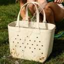 Zaodi Beach Tote Bag, Waterproof Sandproof Rubber Beach Tote Bags For Women | Lightweight, Durable, Reusable, Beach Bag For Summer Pool Travel Grocery Shopping Picnics Sports, Cream Large