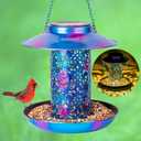 Ottsuls Solar Bird Feeder for Outdoors Hanging, Metal Wild Cardinals Garden Lantern with S Hook, Weatherproof and Water Resistant Birdfeeders as Gift Idea for Women Mom Grandma Bird Lovers (Blue) (8"x8")