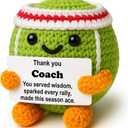 Coach Mini Crochet Tennis Ball Plush with Story Card, Handmade 810cm, Year-End Thank-You, Stocking Stuffer, Secret Santa, Team Desk Dcor