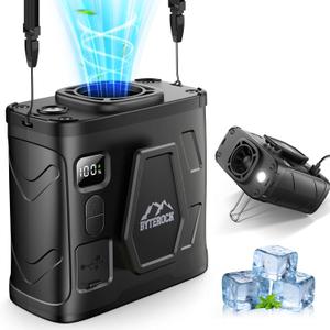 Portable Waist Fan Clip On Personal Shirt Belt Fan Rechargeable With 5 Speeds & Flashlight, Hands-Free Neck Wearable Wearable Personal Clip Fan Belt Fan for Outdoor Jobsite Farms Traveling Fishing (Black)