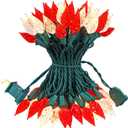 BOHON Christmas Lights Outdoor Faceted C6 50 LED 25ft Plug in Fairy Twinkle String Lights Waterproof Extendable Green Wire for Indoor Patio Xmas Thanksgiving Tree Decoration Red and Warm White