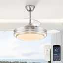 LEDIARY Retractable Ceiling Fans with Lights and Remote, 42 Inch Fandelier Ceiling Fans with LED Lighting, Smart Modern Ceiling Fan, Stepless Color Changeable, Dimmable, Timer Setting, Brush Nickel
