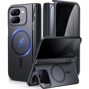 TONGATE Magnetic for Pixel 10 Pro Fold Case with Privacy Screen Protector, [Compatible with MagSafe] [Built in Kickstand & Hinge Cover] Rugged Phone Case for Google Pixel 10 Pro Fold 2025 8", Black