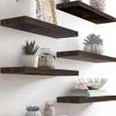 PHPH Wood Floating Shelves for Wall, Wooden Wall Shelves for Bedroom, Set of 6 Brown 17 Inch