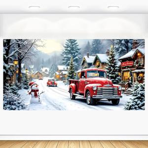 Christmas Backdrop 20x10 Ft Winter Truck Snowman Village Country Street Snow Photography Background Large Fabric Xmas Holiday Party Banner Decorations Photo Booth Picture Wall Mural Photoshoot