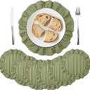 6 Pcs Round Green Placemats with Ruffle 15 Inch Cotton Striped Placemats Easter St Patricks Spring Wedding Boho Decorative Table Mats for Holiday Party Favors Table Decorations