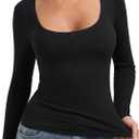 PINKMSTYLE Ribbed Square Neck Long Sleeve Top for Women Cute Y2K Fall Tops Trendy Going Out Tops (Black, M)