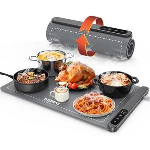 FEPPO Food Warming Mat, Upgrade High-tech Graphene Heating Film, Fast Full Surface Electric Warming Tray with 6 Level Adjustable Temperature and 6 Hours Timer, Roll Up Food Warmers for Parties Buffet