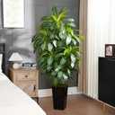 6FT Artificial Dracaena Tree - High-Density Foliage Fake Plant with Black Tall Planter - Faux Yucca Floor Plant for Home Office Decor Indoor