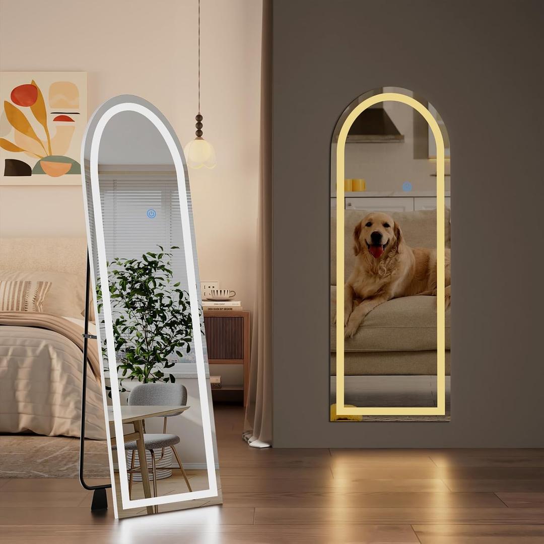 Koonmi Full Length Mirror with LED Lights 56"x20" (Standing Mirror-arched)