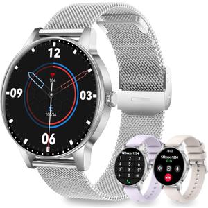 Smart Watches for Women, 1.27" HD Smart Watch for Android Phones & iPhones, Smartwatch Answer/Make Calls, Fitness Tracker with Heart Rate/Sleep/SpO2 Monitor, 110+ Sport Modes, 3 Bands (Silver)