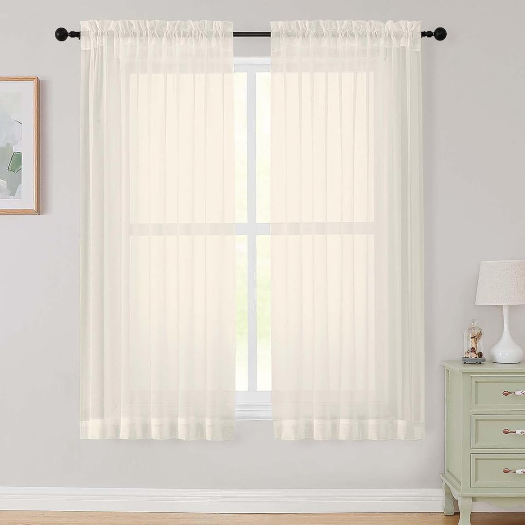 Cream Sheer Curtains 63 Inch Length 2 Panels Set for Living Room Bedroom, Airy Soft Light Filtering Sheer Dining Room Curtains, Modern Rod Pocket Drapes, Cream, Each 42" Wx63 L Cream