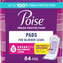 Poise Incontinence & Postpartum Pads for Bladder Leaks, 5 Drop Maximum Absorbency, Maximum Long, 84 Count, Packaging May Vary (42 Count (Pack of 2))