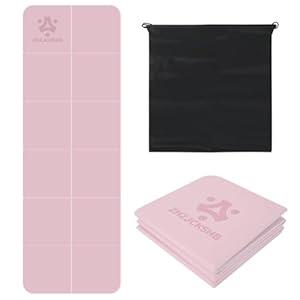 ZHZJCKSHB Foldable Yoga Mat for Travel -72''x24'' Portable 6mm/ 8mm Thick Fitness&Exercise Mat with Storage Bag, Non-Slip TPE Folding Workout Mat for Yoga, Pilates, Stretching, Home Fitness (Pink, 24'' x 72'' x 1/ 3'')