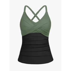 Women Tankini Bathing Suit Top - Twist Front V Neck Swim Top Only Cross Tummy Control Swimsuit 2025 Size S