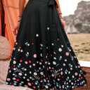 Women's Casual Elastic High Waisted Maxi Summer Skirt Tie Front A Line Floral Trendy Flowy Long Skirts with Pockets (Black, XL)