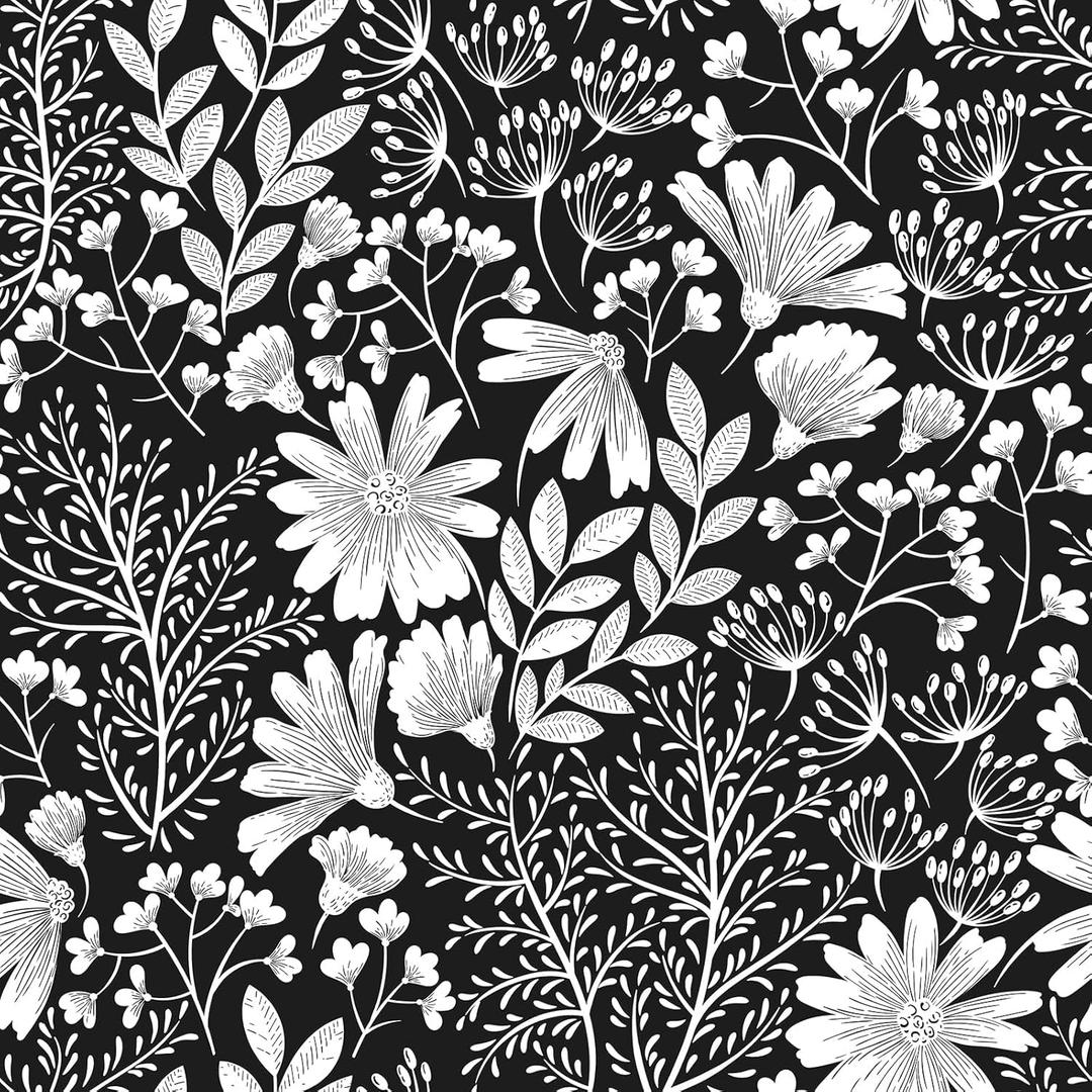 ReWallpaper 17.5in23ft Black and White Wallpaper Peel and Stick Floral Wallpaper Mural for Bathroom Bedroom Walls Modern Botanical Daisy Flowers Vinyl Sticker Black White Self Adhesive Contact Paper
