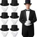 6 Sets Black Top Hat & White Formal Gloves Set for Christmas Snowman Costume Victorian Steampunk Costume Accessory for Jazz Dance Wedding 1920s Masquerade Parade Honor Guard Cosplay Party