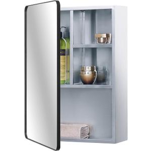 Fundin Stainless Steel Bathroom Medicine Mirror Cabinet with Matt Black Framed Door, Multi Shelves, 15x21 inch